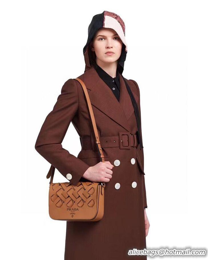 New Style Prada Leather Prada Tress Shoulder Bag 1BD246 brown