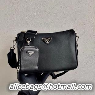 Famous Brand Prada Saffiano leather shoulder bag 2VH113 black