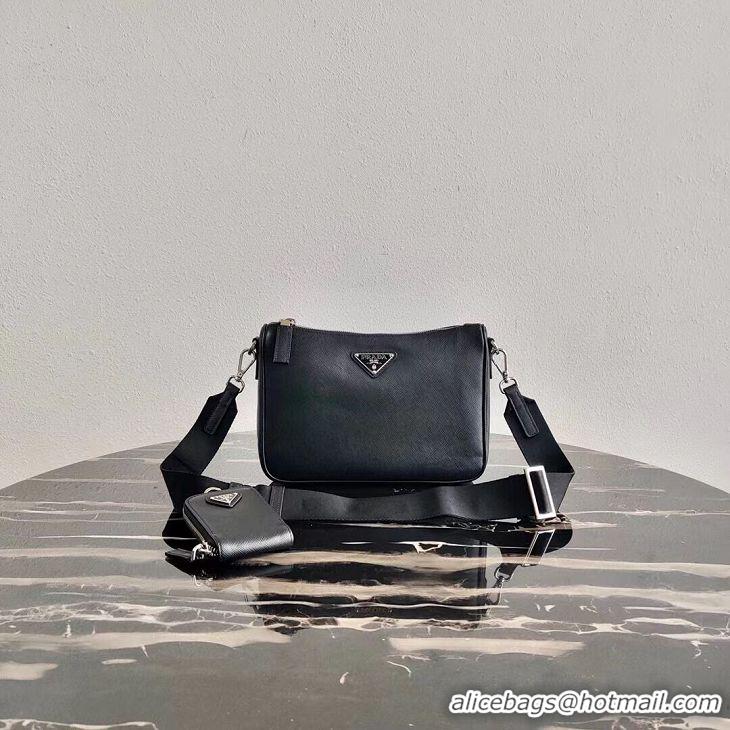 Famous Brand Prada Saffiano leather shoulder bag 2VH113 black