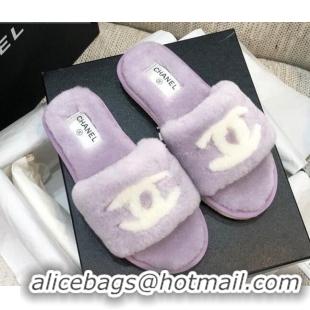 Best Price Chanel Wool CC Flat Slipper Sandals 92210 Purple