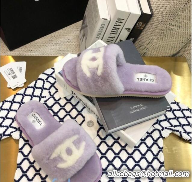 Best Price Chanel Wool CC Flat Slipper Sandals 92210 Purple