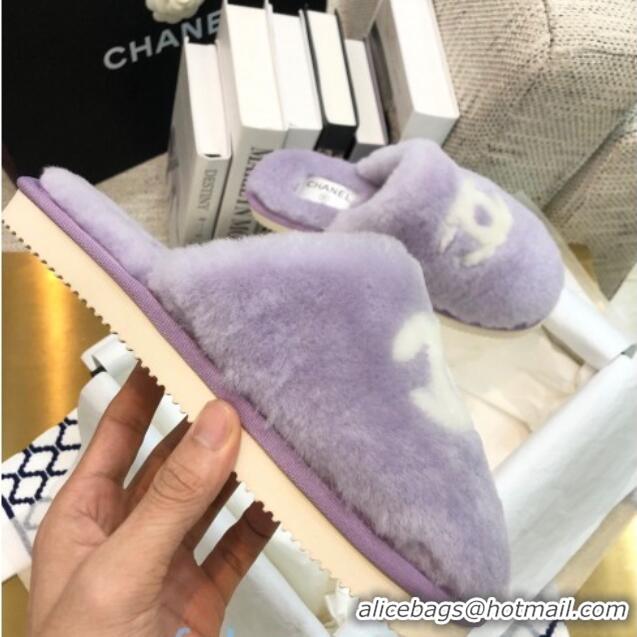 Luxury Hot Chanel Wool CC Flat Slipper Mules Purple 92217