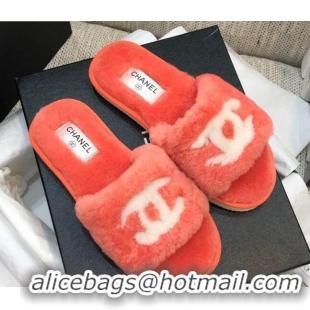 Luxury Chanel Wool CC Flat Slipper Sandals Orange 92211