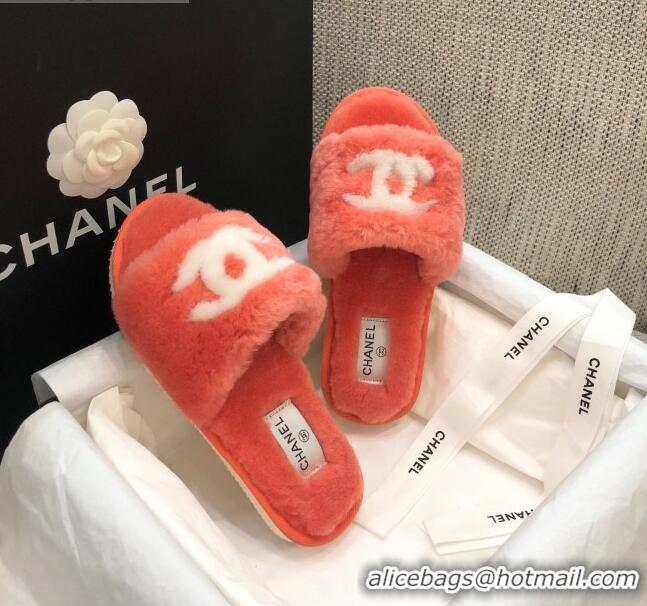 Luxury Chanel Wool CC Flat Slipper Sandals Orange 92211