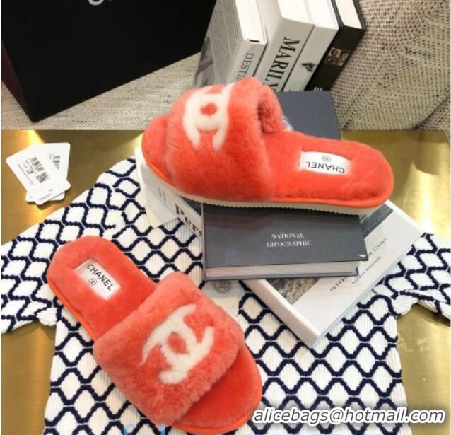 Luxury Chanel Wool CC Flat Slipper Sandals Orange 92211