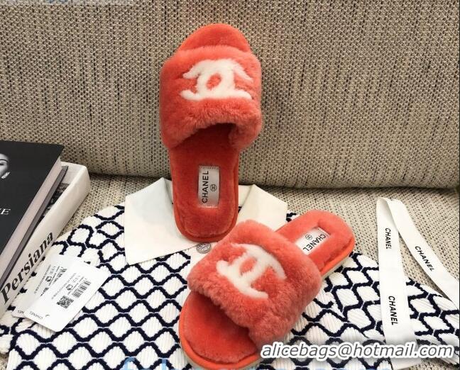 Luxury Chanel Wool CC Flat Slipper Sandals Orange 92211