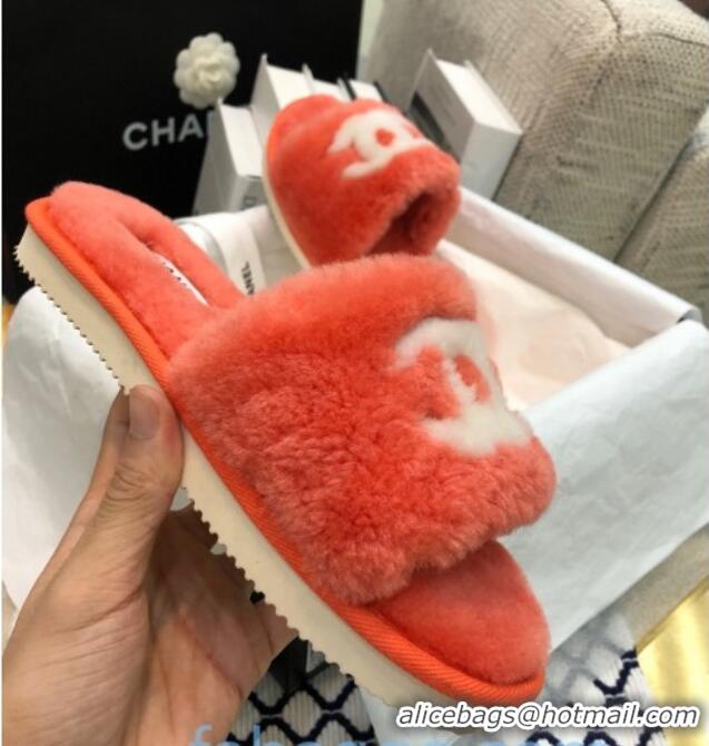 Luxury Chanel Wool CC Flat Slipper Sandals Orange 92211