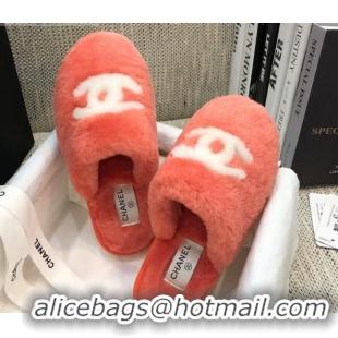 Sophisticated Chanel Wool CC Flat Slipper Mules Orange 92218