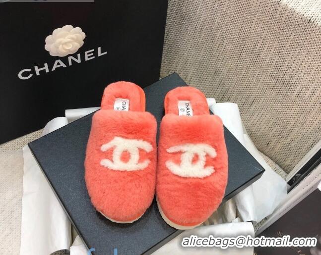 Sophisticated Chanel Wool CC Flat Slipper Mules Orange 92218