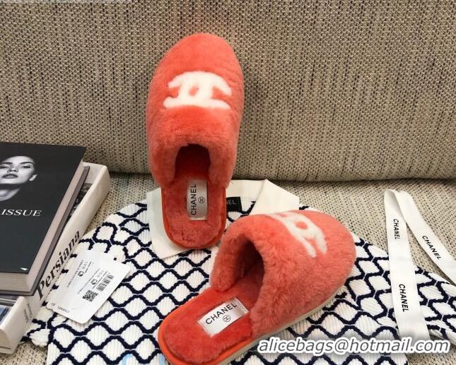 Sophisticated Chanel Wool CC Flat Slipper Mules Orange 92218