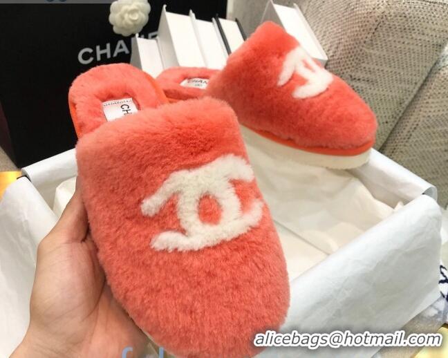 Sophisticated Chanel Wool CC Flat Slipper Mules Orange 92218