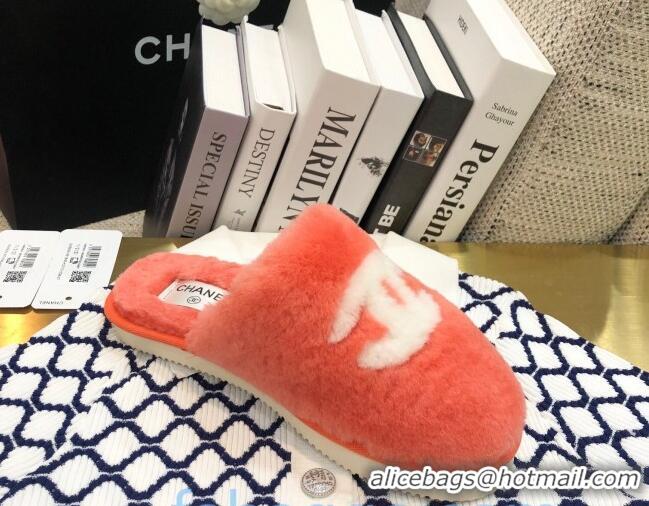 Sophisticated Chanel Wool CC Flat Slipper Mules Orange 92218