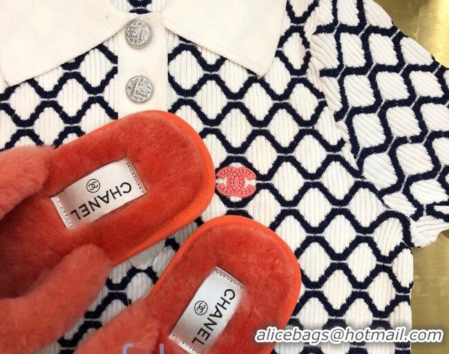 Sophisticated Chanel Wool CC Flat Slipper Mules Orange 92218