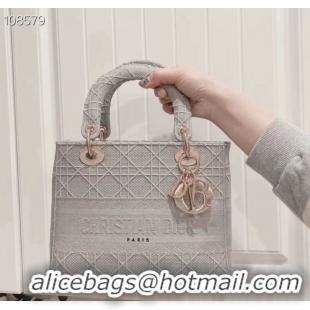 Discount Design MEDIUM LADY D-LITE BAG Cannage Embroidery M0565OREY gray