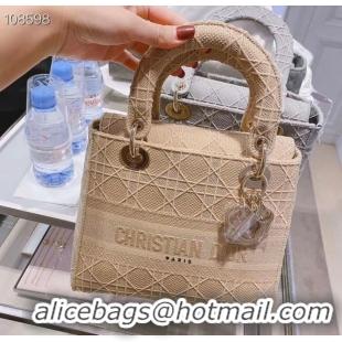 Good Quality MEDIUM LADY D-LITE BAG Cannage Embroidery M0565OREY Beige