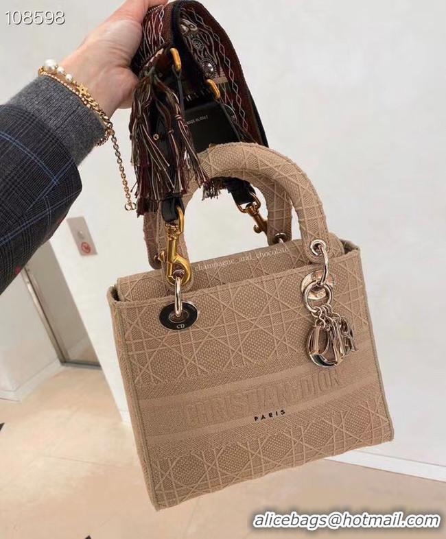 Good Quality MEDIUM LADY D-LITE BAG Cannage Embroidery M0565OREY Beige