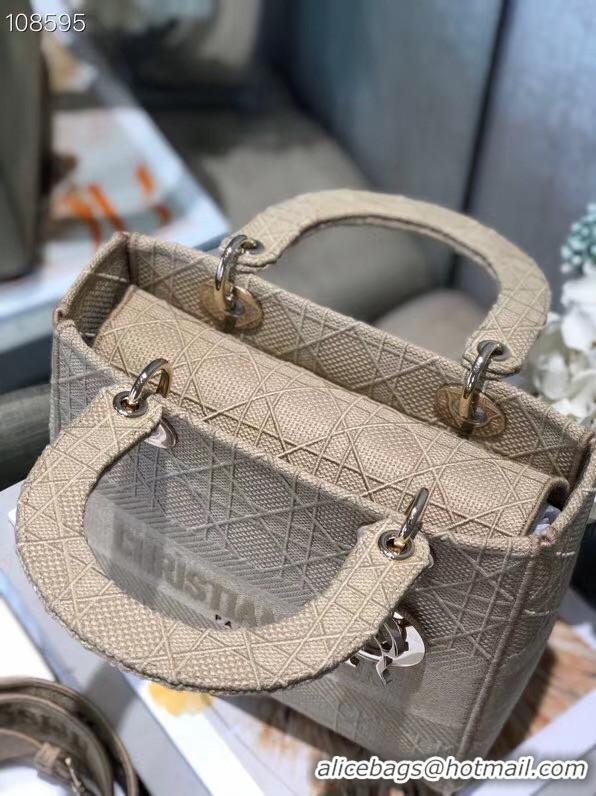 Good Quality MEDIUM LADY D-LITE BAG Cannage Embroidery M0565OREY Beige