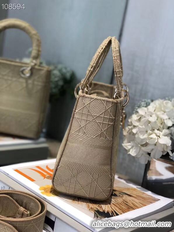 Good Quality MEDIUM LADY D-LITE BAG Cannage Embroidery M0565OREY Beige