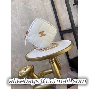 Shop Promotional Chanel small diamond bag Grained Calfskin & Gold-Tone Metal AS2201 White