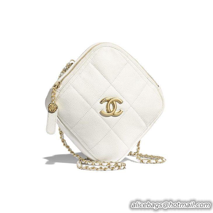 Shop Promotional Chanel small diamond bag Grained Calfskin & Gold-Tone Metal AS2201 White