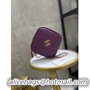 Top Design Chanel small diamond bag Grained Calfskin & Gold-Tone Metal AS2201 purple