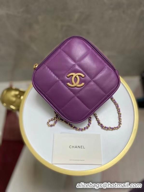 Top Design Chanel small diamond bag Grained Calfskin & Gold-Tone Metal AS2201 purple