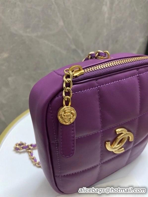 Top Design Chanel small diamond bag Grained Calfskin & Gold-Tone Metal AS2201 purple