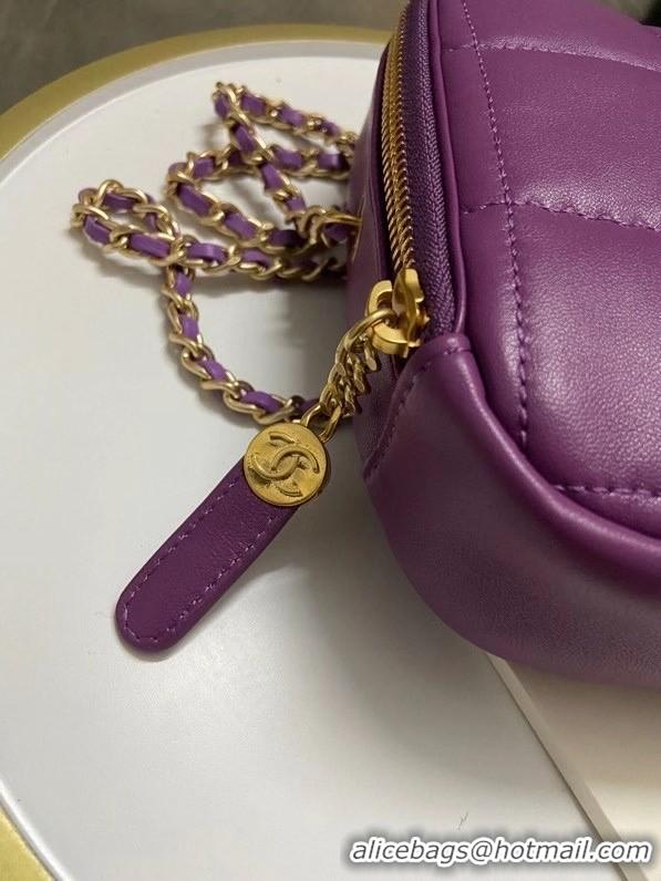 Top Design Chanel small diamond bag Grained Calfskin & Gold-Tone Metal AS2201 purple