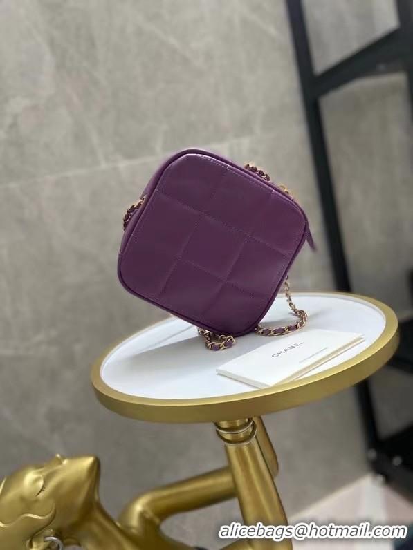 Top Design Chanel small diamond bag Grained Calfskin & Gold-Tone Metal AS2201 purple