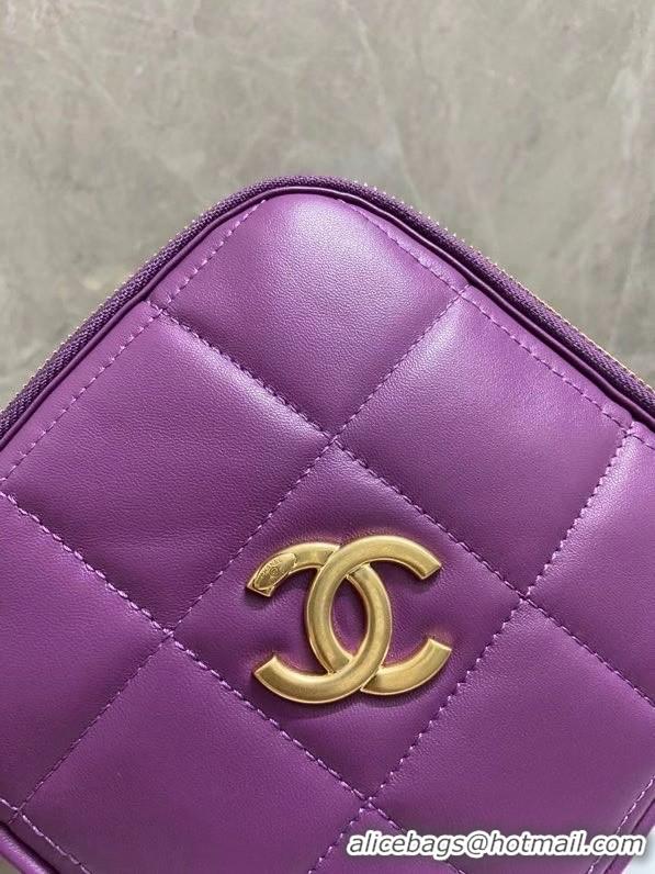 Top Design Chanel small diamond bag Grained Calfskin & Gold-Tone Metal AS2201 purple