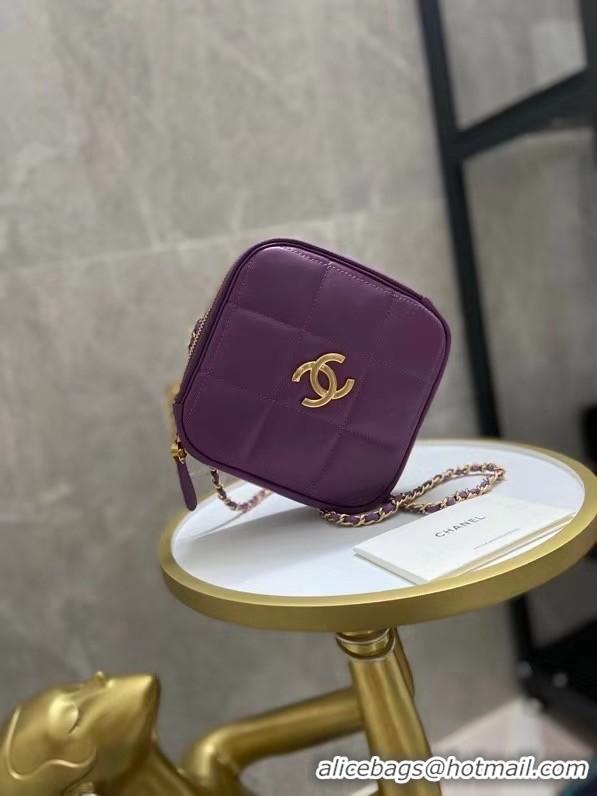 Top Design Chanel small diamond bag Grained Calfskin & Gold-Tone Metal AS2201 purple