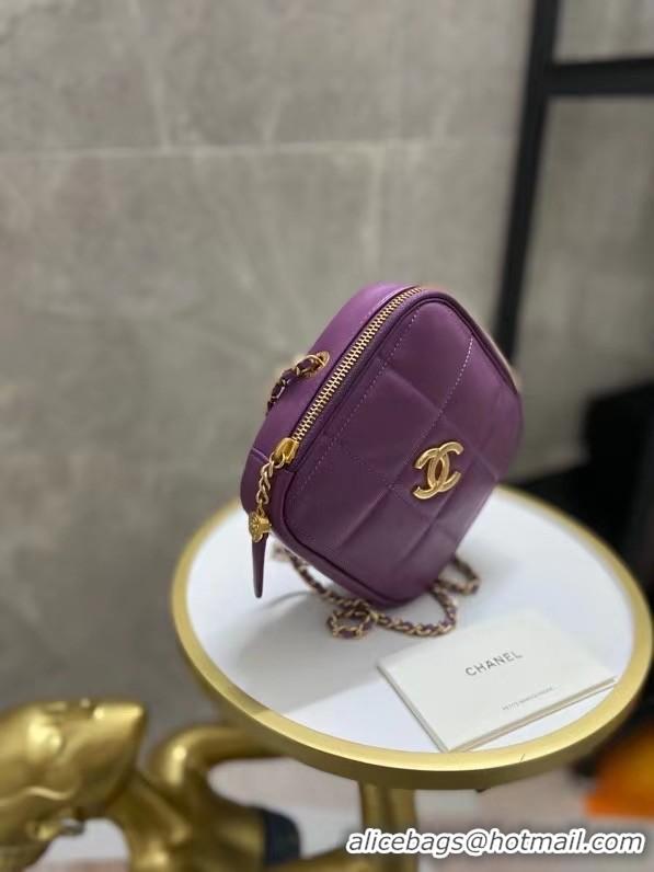 Top Design Chanel small diamond bag Grained Calfskin & Gold-Tone Metal AS2201 purple