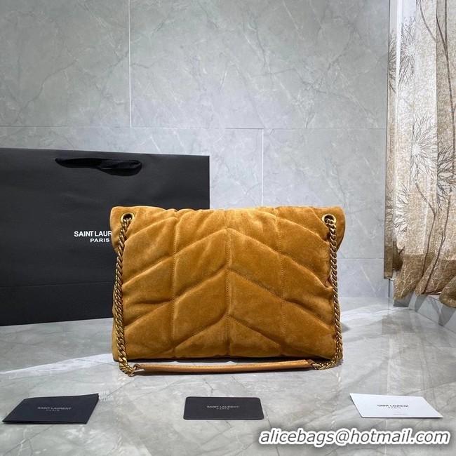 Popular Style Yves Saint Laurent LOULOU PUFFER SMALL BAG SATCHEL IN SUEDE 169207 Brown