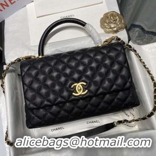 Best Chanel Coco Lizard leather Top Handle Flap Shoulder Bag in Grained Calfskin A92991 All Black