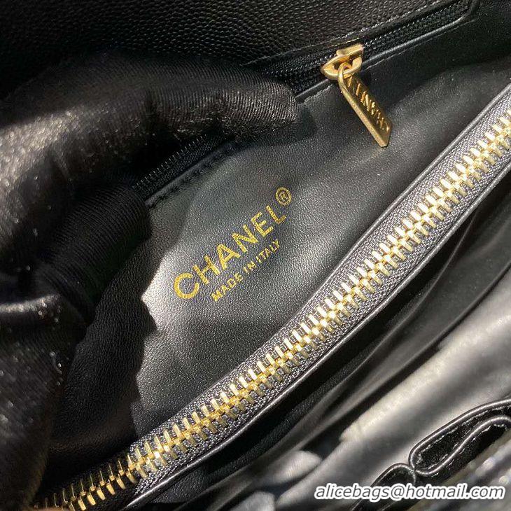 Best Chanel Coco Lizard leather Top Handle Flap Shoulder Bag in Grained Calfskin A92991 All Black