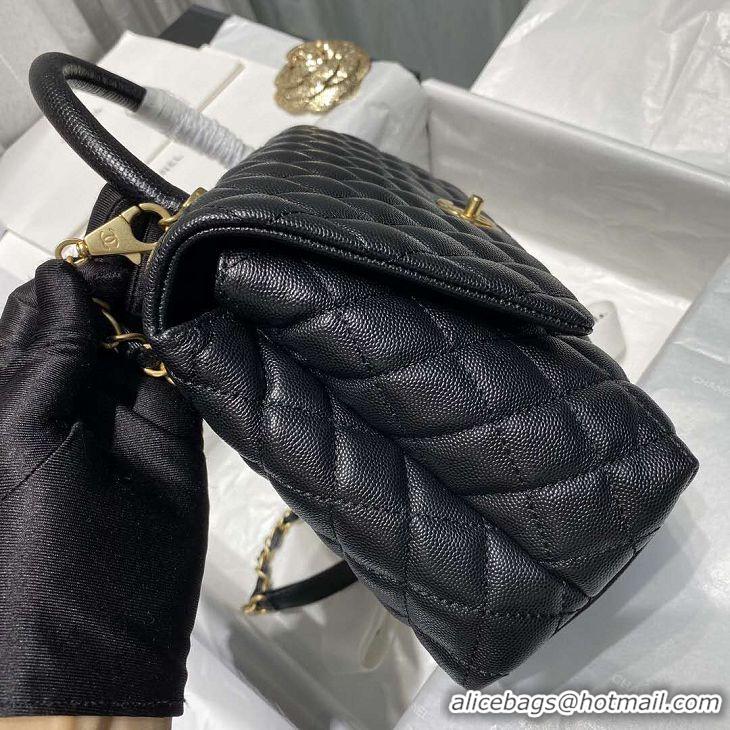 Best Chanel Coco Lizard leather Top Handle Flap Shoulder Bag in Grained Calfskin A92991 All Black