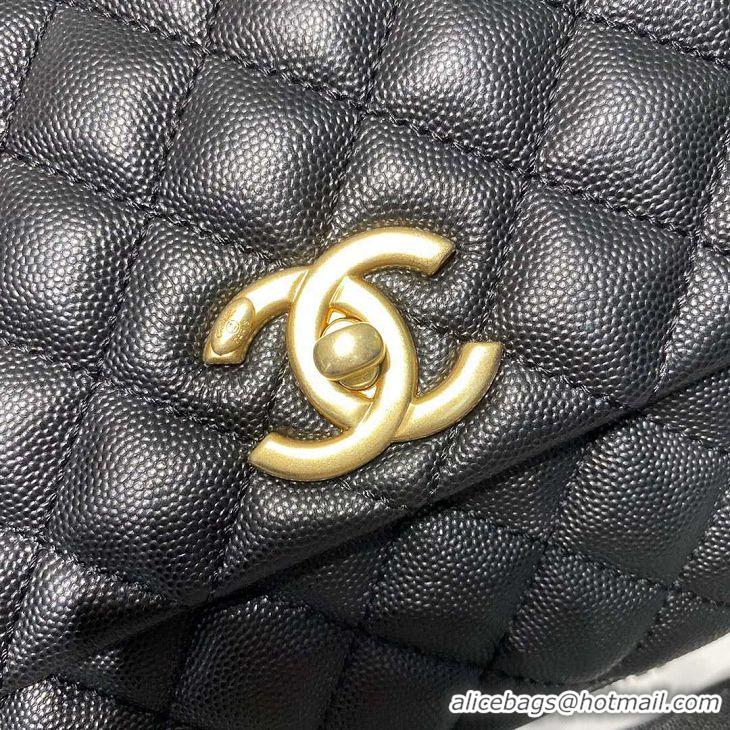 Best Chanel Coco Lizard leather Top Handle Flap Shoulder Bag in Grained Calfskin A92991 All Black