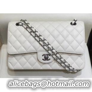 Top Quality Chanel Grained Caflskin Medium Classic Flap Bag A01112 White With Silver Hardware