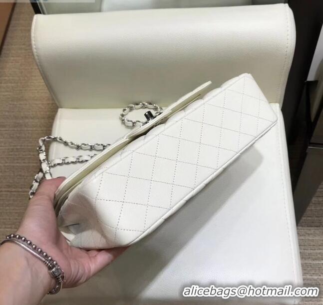 Top Quality Chanel Grained Caflskin Medium Classic Flap Bag A01112 White With Silver Hardware