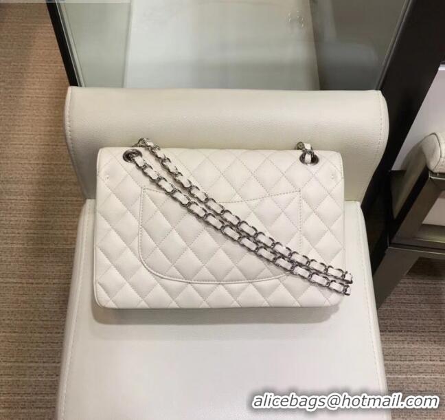 Top Quality Chanel Grained Caflskin Medium Classic Flap Bag A01112 White With Silver Hardware