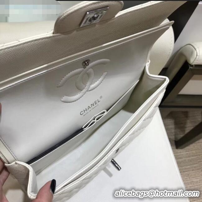 Top Quality Chanel Grained Caflskin Medium Classic Flap Bag A01112 White With Silver Hardware