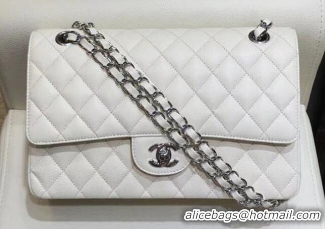 Top Quality Chanel Grained Caflskin Medium Classic Flap Bag A01112 White With Silver Hardware