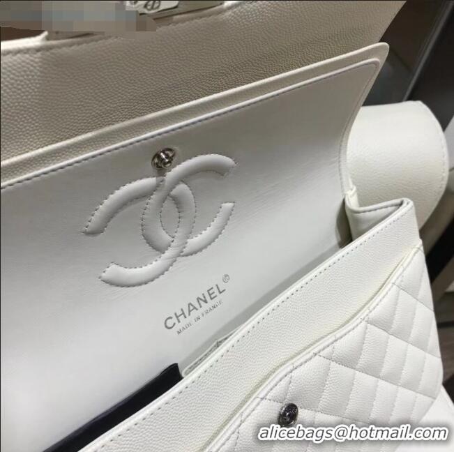 Top Quality Chanel Grained Caflskin Medium Classic Flap Bag A01112 White With Silver Hardware