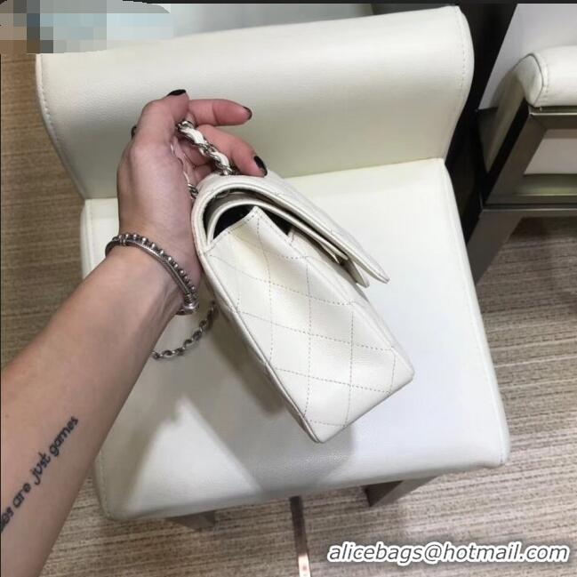 Top Quality Chanel Grained Caflskin Medium Classic Flap Bag A01112 White With Silver Hardware