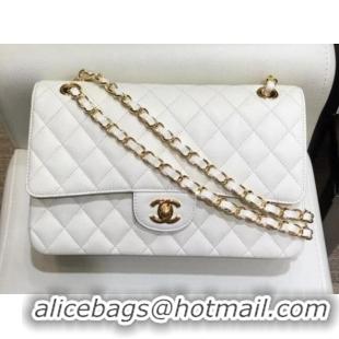 Grade Design Chanel Grained Caflskin Medium Classic Flap Bag A01112 White With Gold Hardware