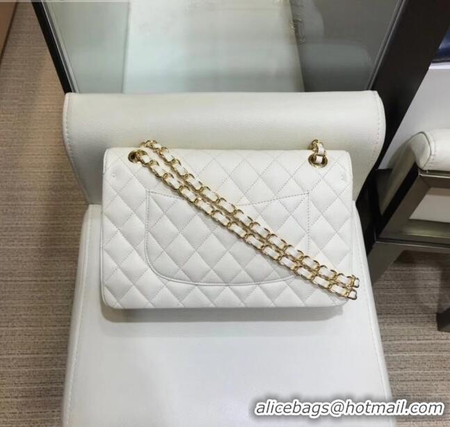 Grade Design Chanel Grained Caflskin Medium Classic Flap Bag A01112 White With Gold Hardware