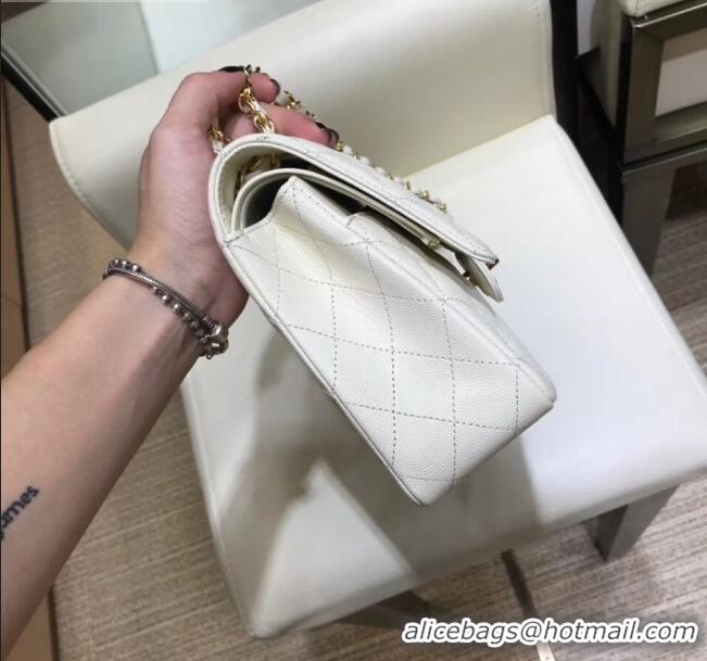 Grade Design Chanel Grained Caflskin Medium Classic Flap Bag A01112 White With Gold Hardware