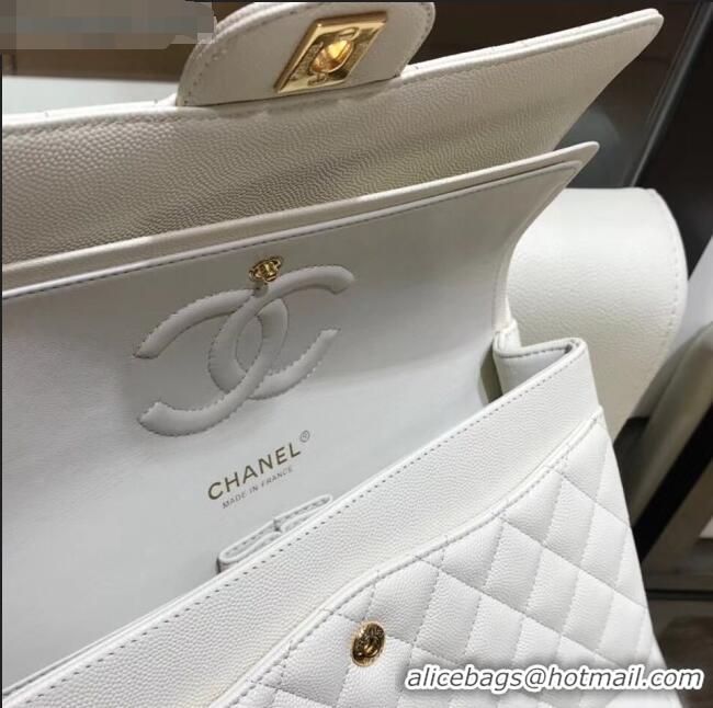 Grade Design Chanel Grained Caflskin Medium Classic Flap Bag A01112 White With Gold Hardware