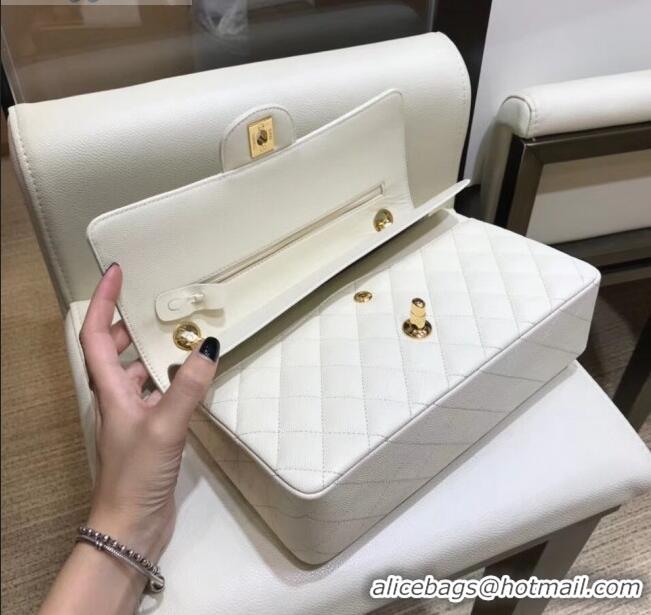 Grade Design Chanel Grained Caflskin Medium Classic Flap Bag A01112 White With Gold Hardware