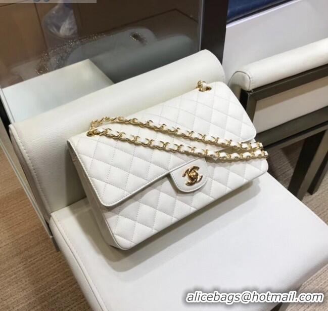 Grade Design Chanel Grained Caflskin Medium Classic Flap Bag A01112 White With Gold Hardware